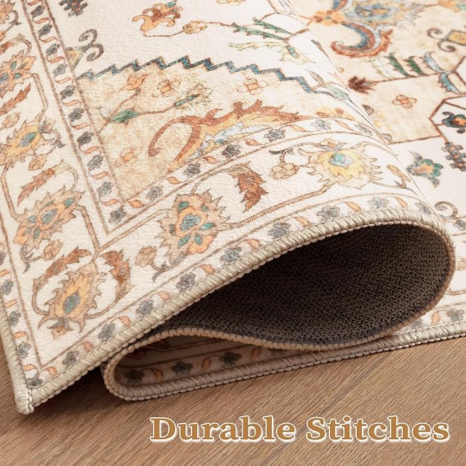 SERISSA Boho Area Rug 5x7 Light Yellow, Washable Large Rugs - Image 7