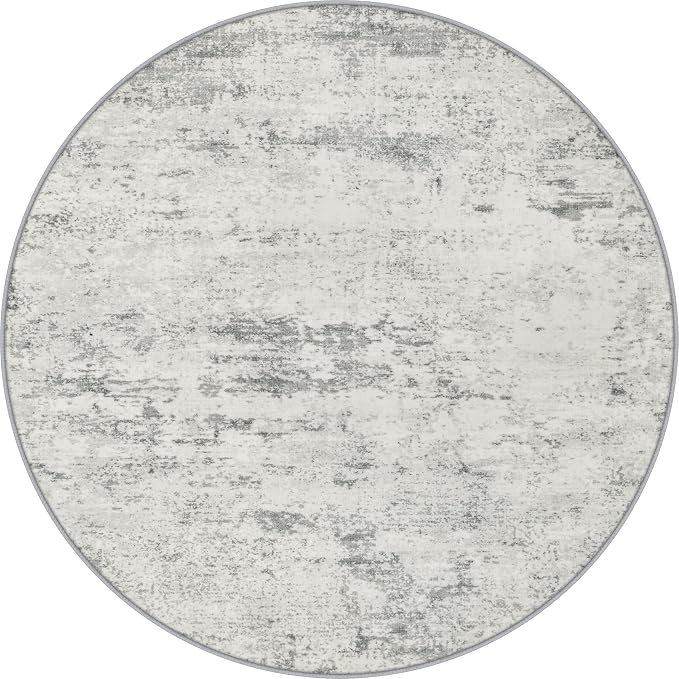 Round Area Rug Living Room: 4 ft Modern Washable Carpet Gray | by FXRHLP