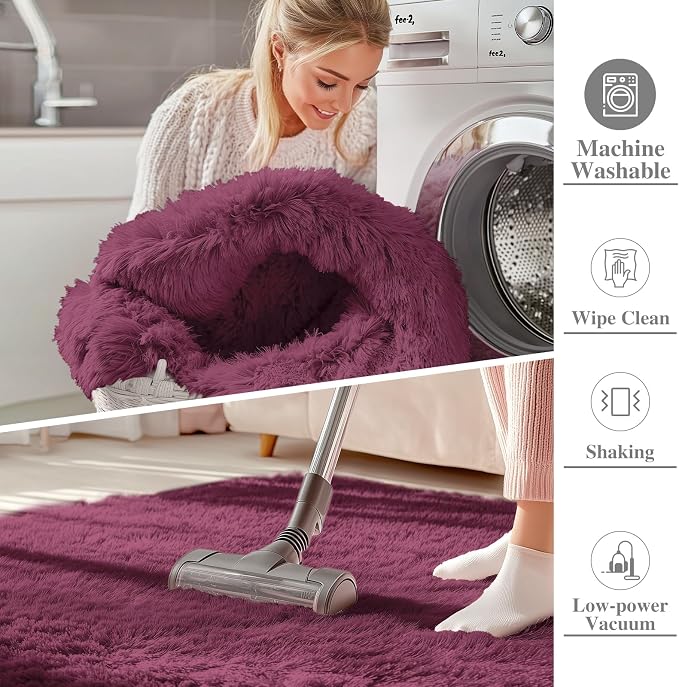 OLANLY 3x5 Machine Washable Small Bedside Rug, Soft Fluffy Shaggy Rugs - Image 2