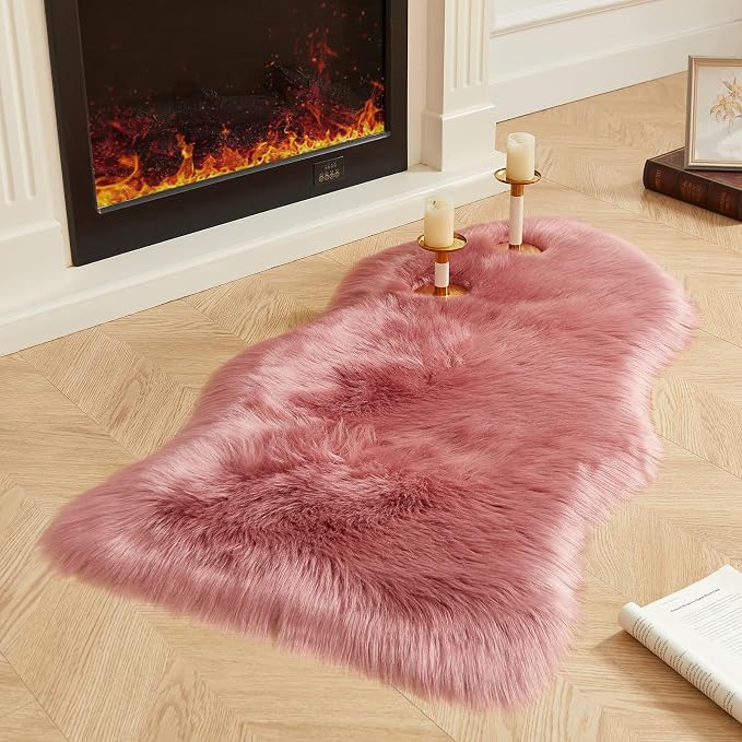 AMTOVO Faux Fur Rug, Blush Pink Area Rug, Fluffy Sheepskin Rug, Fuzzy Ultra by AMTOVO