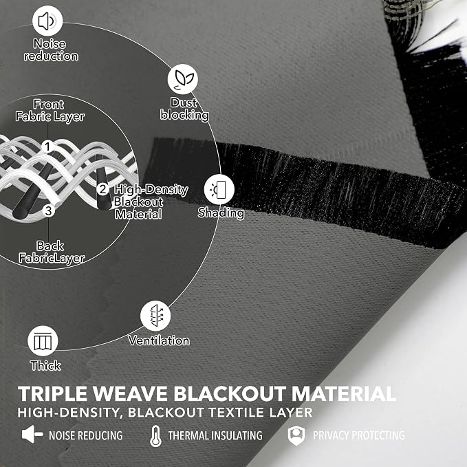 Deconovo Blackout Curtains, Thermal Insulated, W52 x L63 2 Panels, Back Tab - Image 3