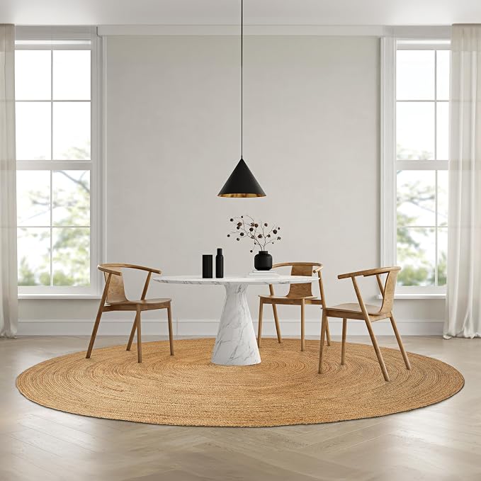 Hausattire Jute Braided Hand Woven Rug, 8 Feet Round – Natural, Boho Large Area by Hausattire
