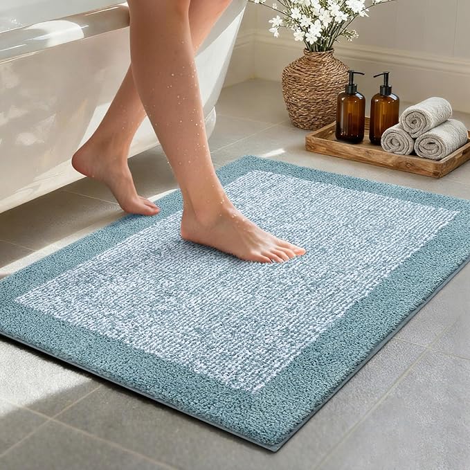 Bathroom Rugs 30x20 Non Slip Washable, Dusty Blue Bath Mat by Unknown