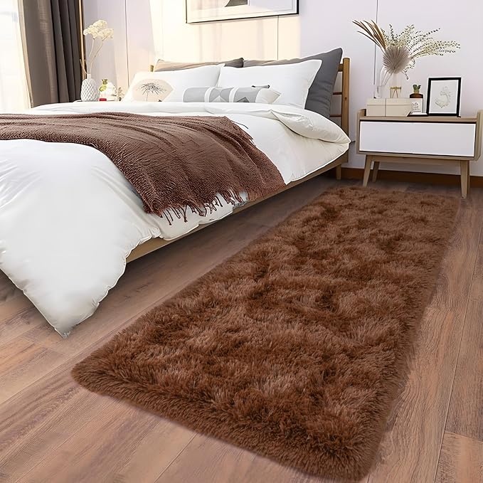 Soft Runner Rugs for Bedroom Hallways, 2x5 Brown Fluffy Shag Throw Area Rug Non - Image 3