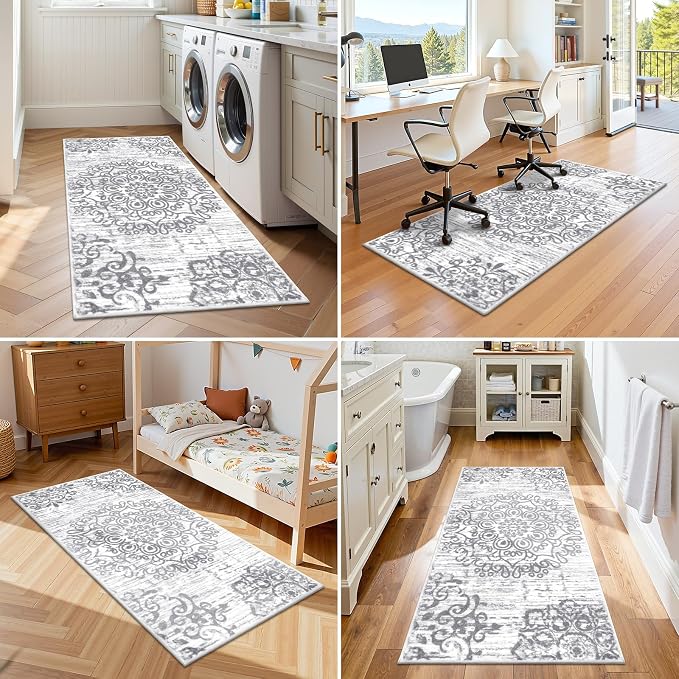 HEBE Hallway Runner Rug 2'x4' Washable Vintage Distressed Area Rugs Non Slip - Image 5