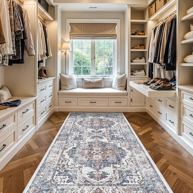 Washable 4x8 Hallway Area Rug: Vintage 8ft Water Resistant Soft Runner Rug - Image 3