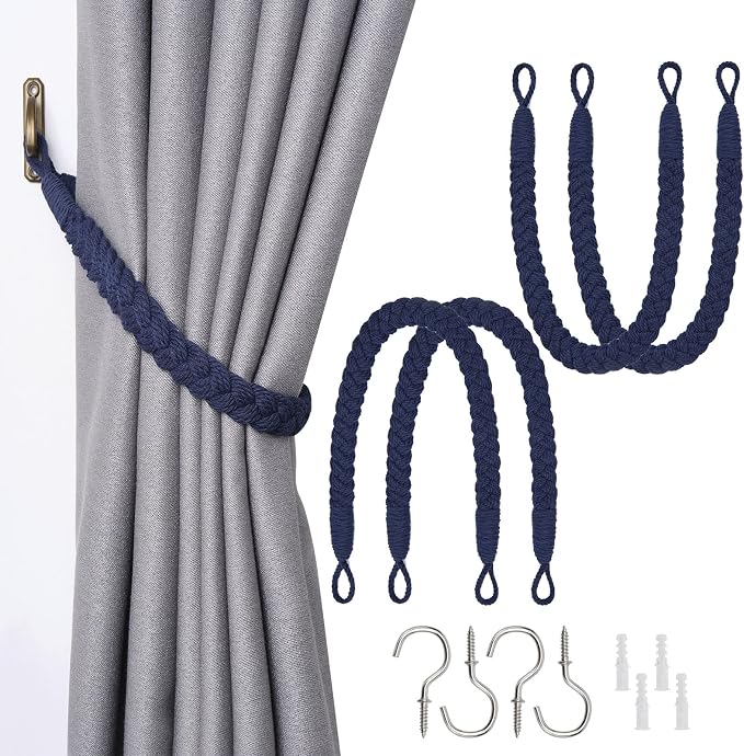 NICEEC 4 Pack Natural Cotton Rope Curtain Tiebacks Elegant Boho Style by NICEEC