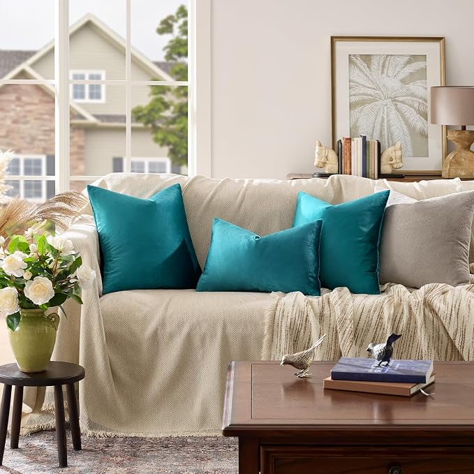 GIGIZAZA Décor Throw Couch Pillow Covers Set of 2, Sofa Cushion Teal Peacock - Image 2