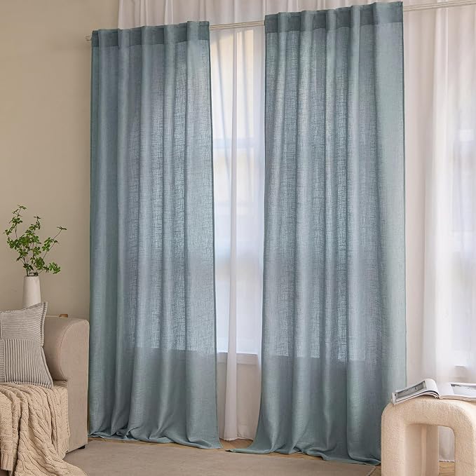 MIULEE Dusty Blue Linen Curtains 84 Inch Length 2 Panels - Image 7