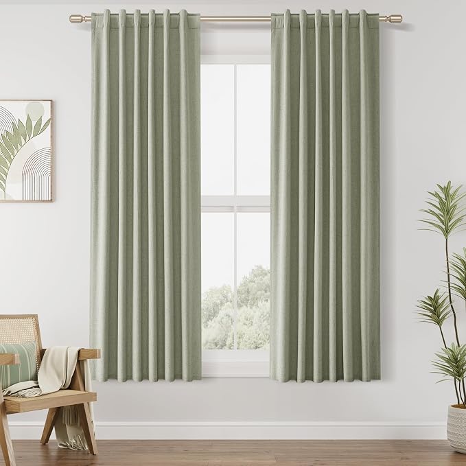 Sage Green 100% Blackout Curtains 63 Inch Length 2 Panels Set by Guken
