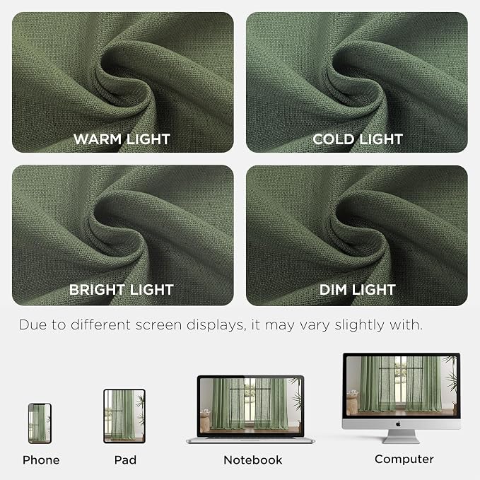 Joydeco Linen Curtains 72 Inch Length 2 Panel Sets, Light Filtering Curtains - Image 2