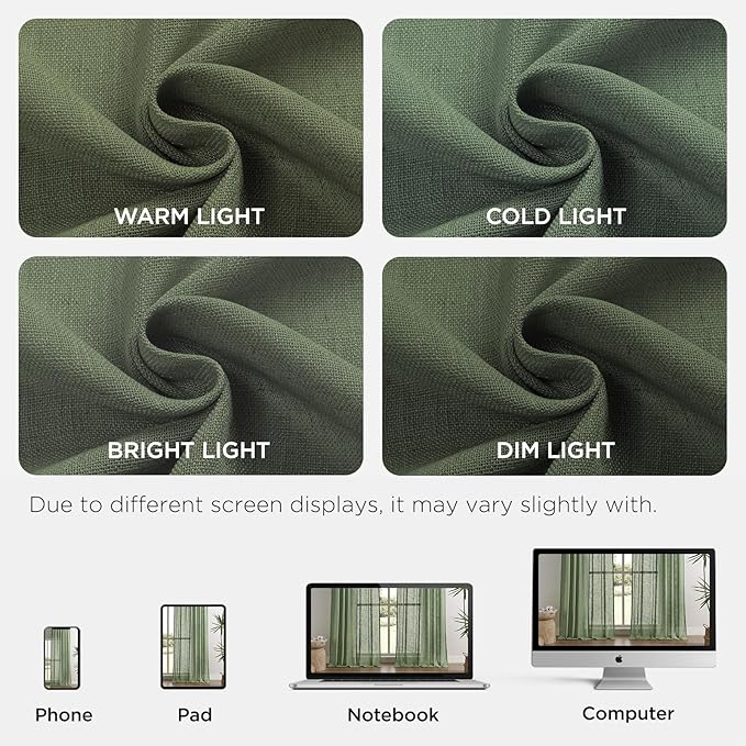 Joydeco Linen Curtains 84 Inch Length 2 Panel Sets, Light Filtering Curtains - Image 2