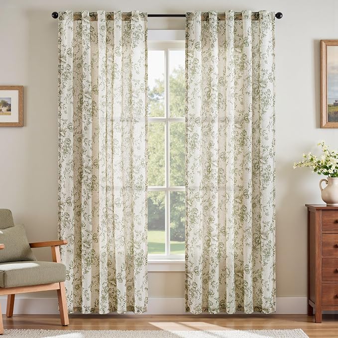 jinchan Linen Blend Floral Curtains by JINCHAN