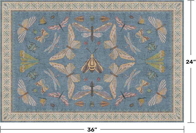 Blue 2x3 Kitchen Rugs Non Slip Washable, 0.25" Low Pile Stain & Fade Resistant - Image 2