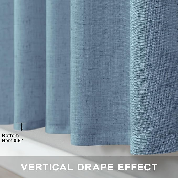 Blue Curtains 38 Inch Width for Kitchen Door 2 Panels Back Tab Rod Pocket Semi - Image 7