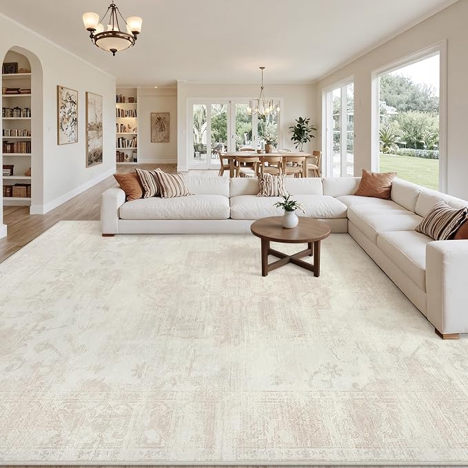 Area Rugs 9x12 Living Room: Vintage Boho Neutral Washable Rug Indoor Soft Large - Image 8