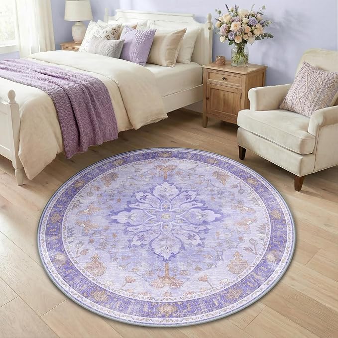 Area Rugs 4ft Washable Non-Slip, Floral Vintage Distress Print Pattern - Image 3