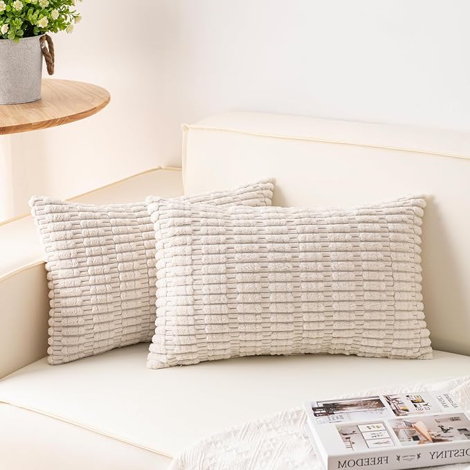 Pack of 2 Corduroy Decorative Throw Pillow Covers 12x20 InchSoft Boho Striped by Unknown