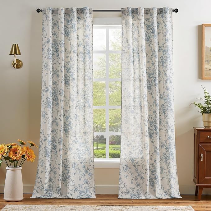 jinchan Linen Floral Curtains 96 Inch Length by JINCHAN