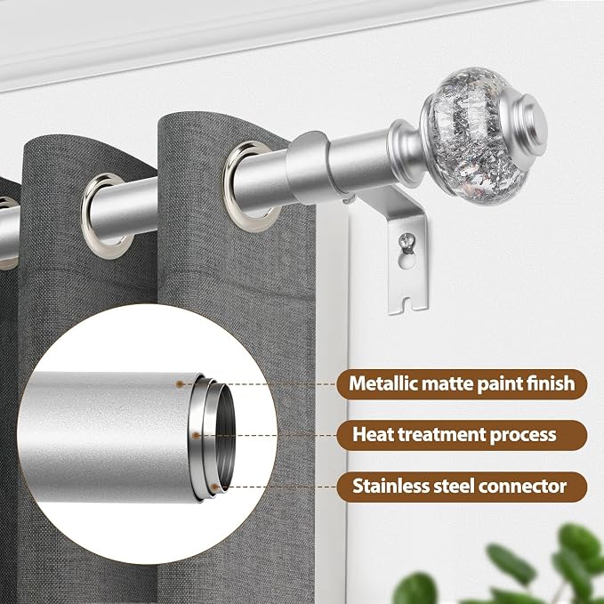 Silver Curtain Rods for Windows 48 to 84 Inch, USFOOK 7/8 inch Telescoping - Image 4