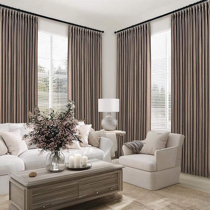 Topfinel 84 Inches Long Pinch Pleated Semi Sheer Curtains, Dark Flax Blended - Image 6