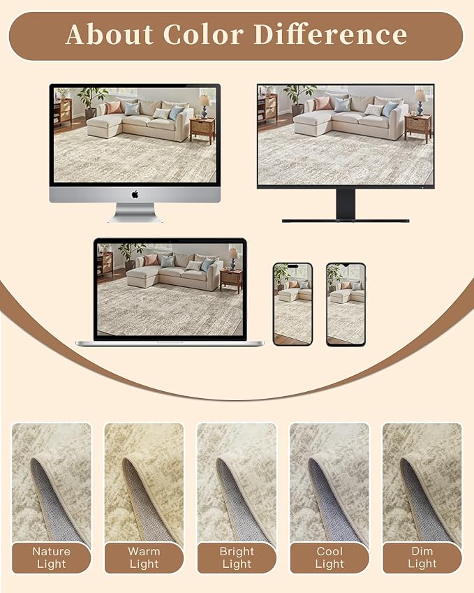 Madane 6x9 Area Rugs for Living Room, Machine Washable Vintage Beige Rug - Image 8