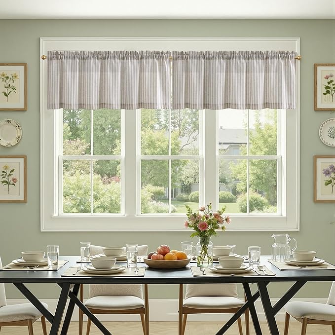jinchan Valance Curtain Linen Textured Striped Window Curtain - Image 4