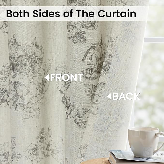 Yakamok Grey Floral Linen Curtains - Image 3