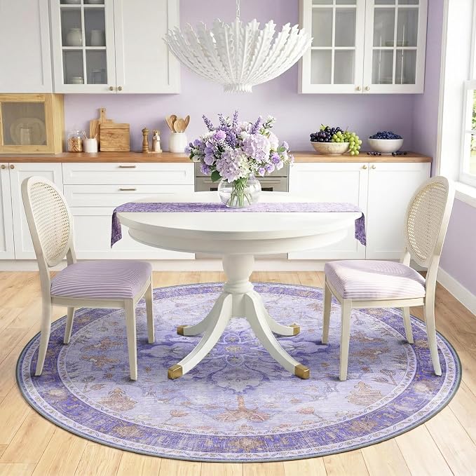 Area Rugs 6ft Washable Non-Slip, Floral Vintage Distress Print Pattern - Image 2