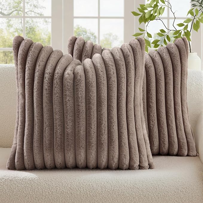decorUhome Cozy Faux Fur Throw Pillow Covers 24x24 Set of 2 Decorative Soft by decorUhome
