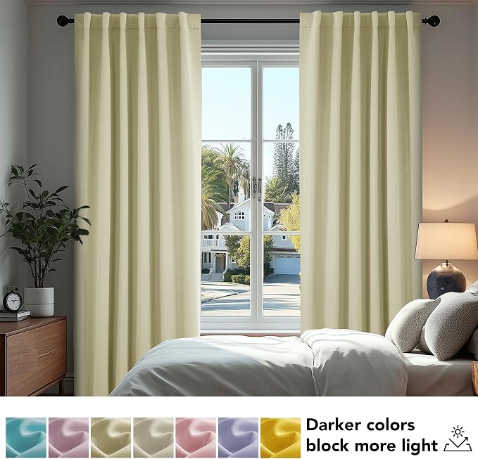 Deconovo Blackout Curtains, Thermal Insulated, W70 x L63 2 Panels, Back Tab - Image 4