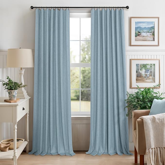 Light Blue Curtains for Bedroom 63 Inch Length 2 Panels Neutral Linen Textured - Image 8