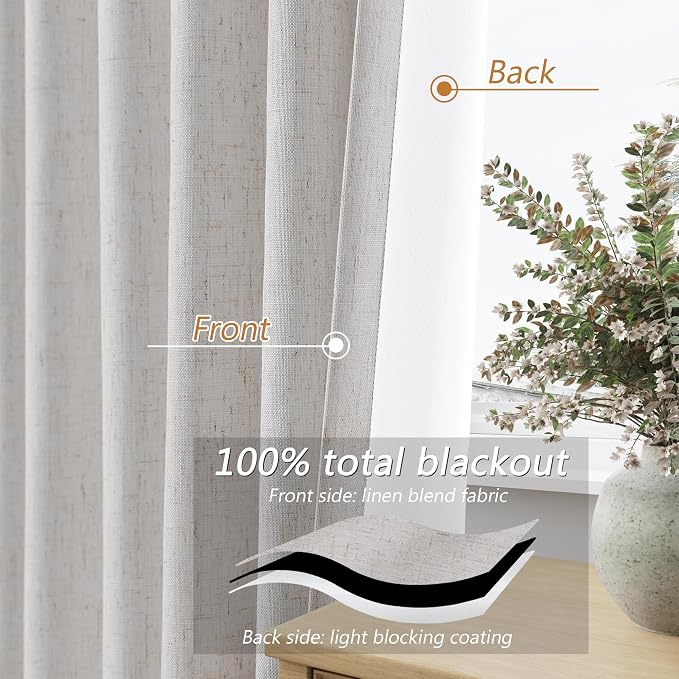 Guken Extra Long 100% Natural Blackout Curtains 144 Inch Length 2 Panels Set - Image 4