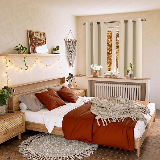 BGment Beige Room Darkening Curtains 63 Inches Long 2 Panels Set, Sunlight - Image 2