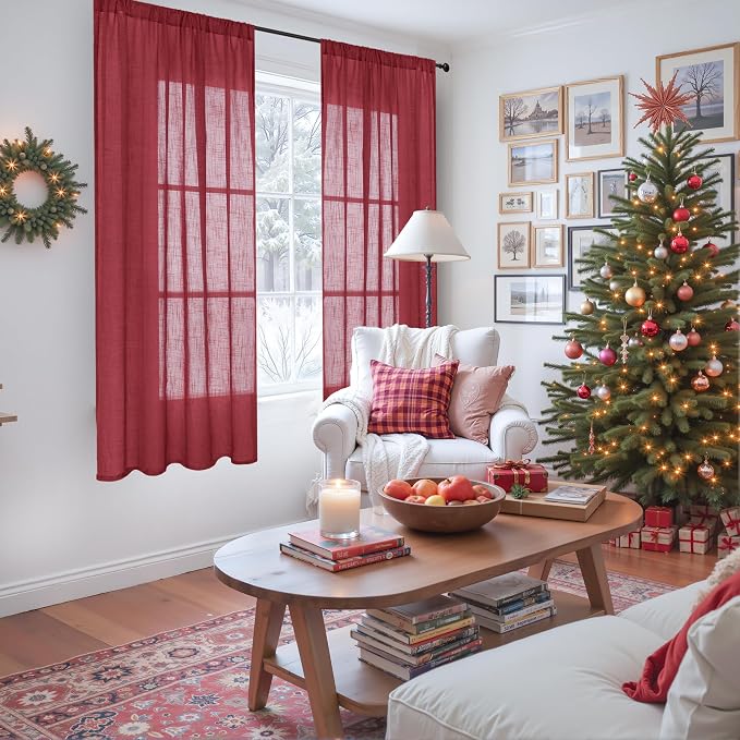 BGment Burgundy Linen Curtains 63 Inches Long - Image 2