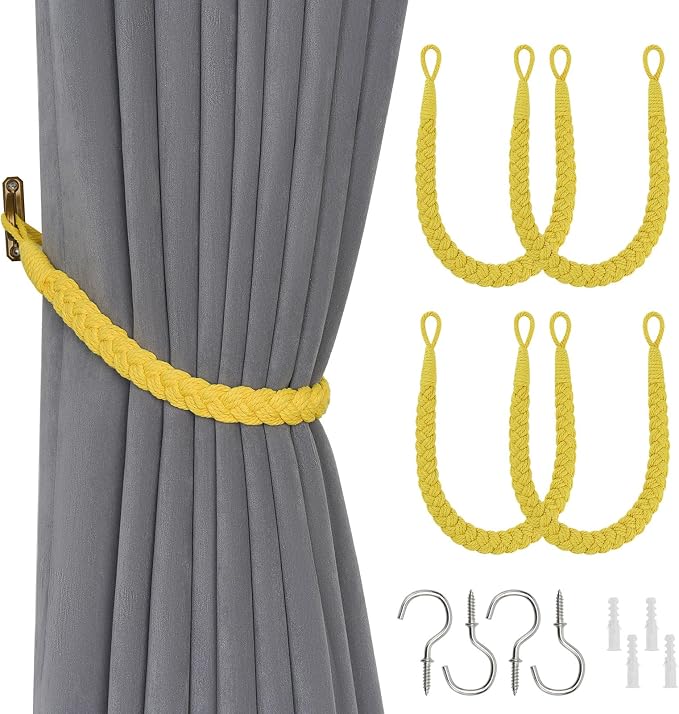 NICEEC 4 Pack Natural Cotton Rope Curtain Tiebacks Elegant Boho Style by NICEEC