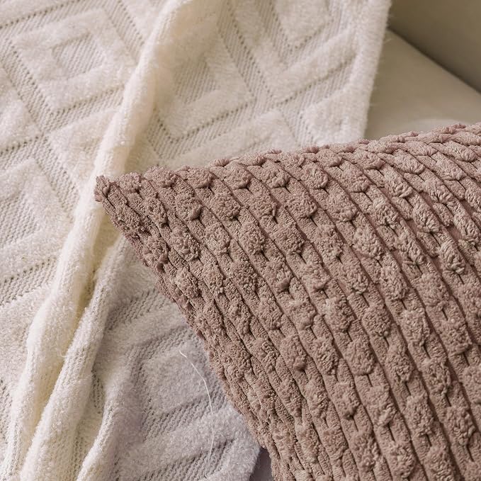 Set of 4 Light Brown Decorative Throw Pillow Covers 20x20 Inch Corduroy Pillow - Image 5