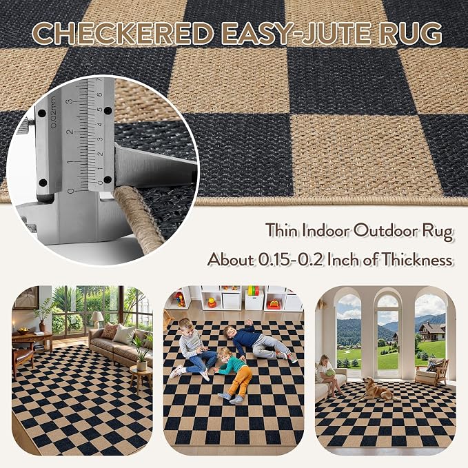 Lahome Colette Checkered Easy Jute Rug, 9x12 Area Rug - Image 4