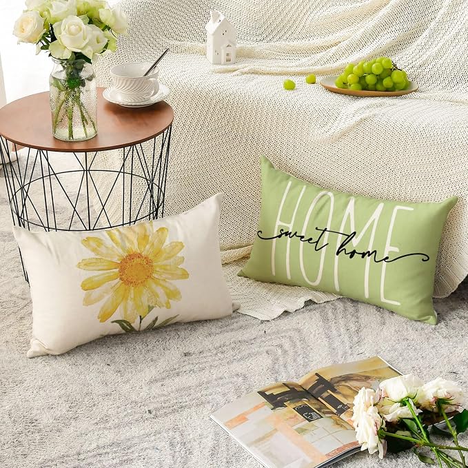 AVOIN colorlife Home Sweet Home Spring Summer Flowers Green Throw Pillow Covers - Image 4
