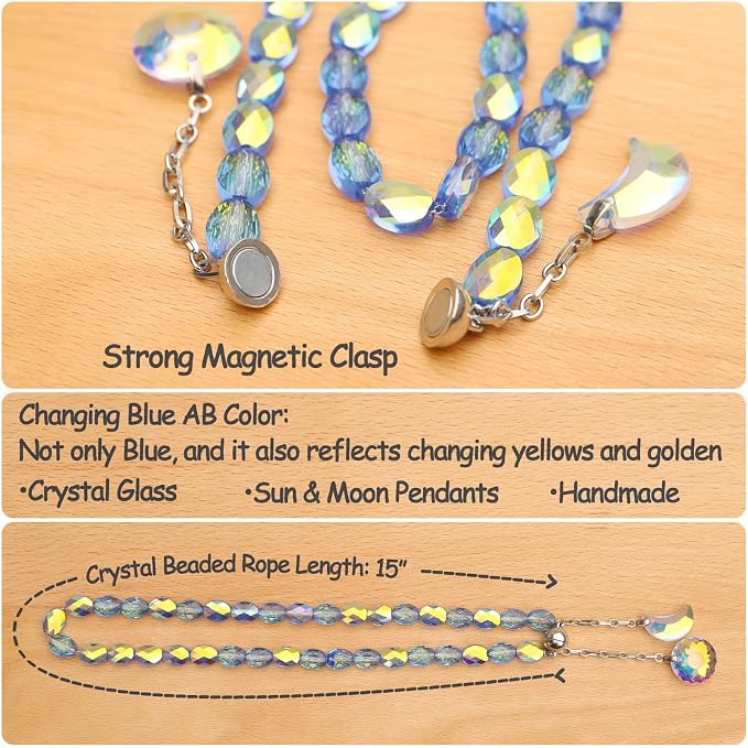 PEDOBO Magnetic Curtain Tiebacks, 2 Pack Crystal Beaded Sun & Moon Pendants - Image 3