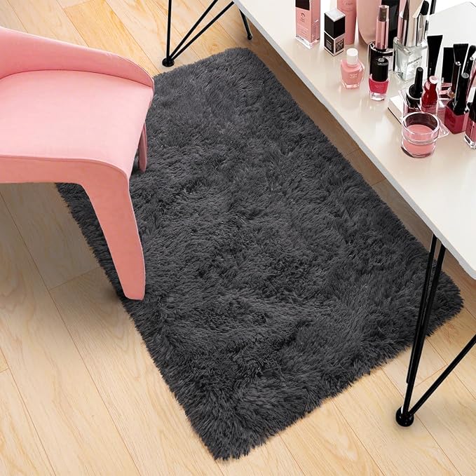 Pionblank Fluffy Small Rug for Bedroom 2x3 Feet, Shag Soft Area Rug for Bedside by PIONBLANK