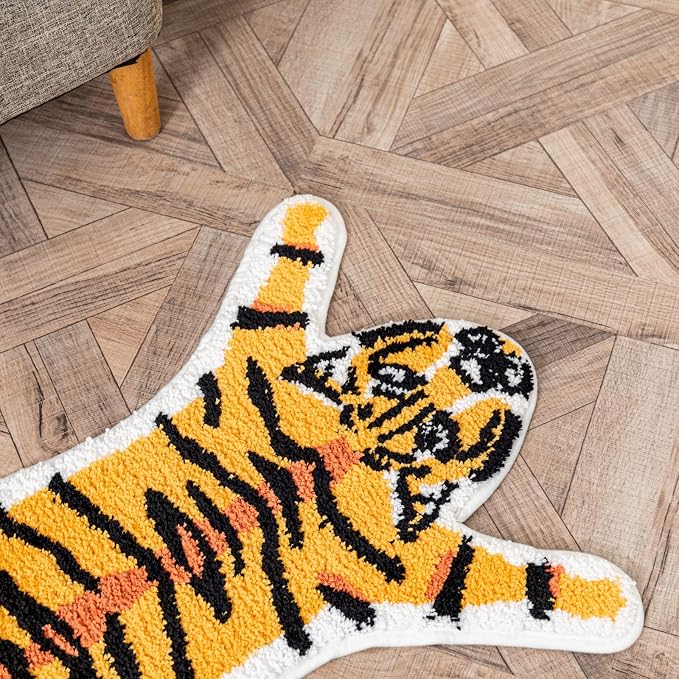 Tiger Print Rug, Animal Printed Small Area Rugs Faux Cowhide Skin Leather - Image 3