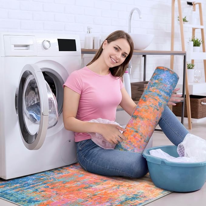 2x6 Rainbow Rug Runners for Hallways Kitchen Runner Rug Non Slip Washable - Image 9