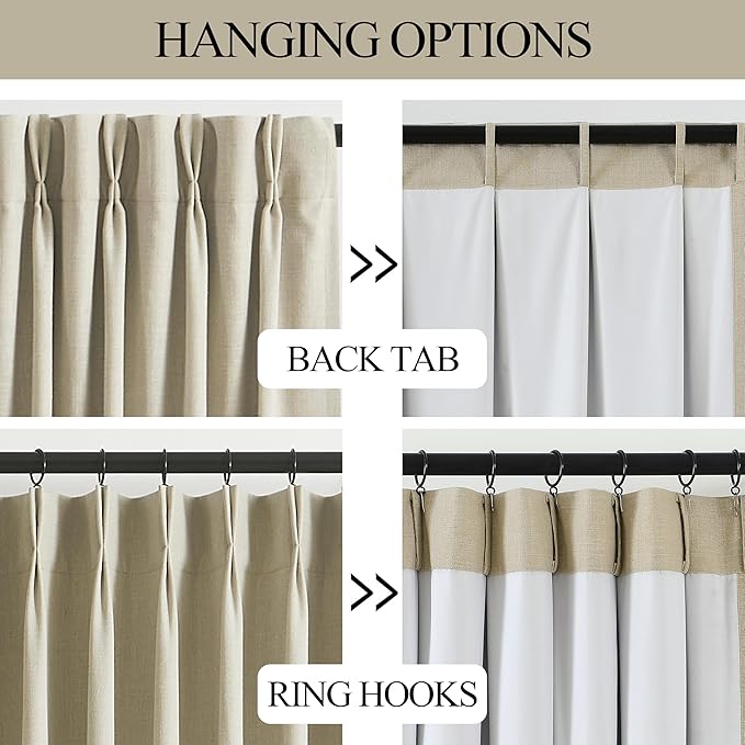 Vision Home Sand Pinch Pleated Full Blackout Curtains Linen Blended Room - Image 5