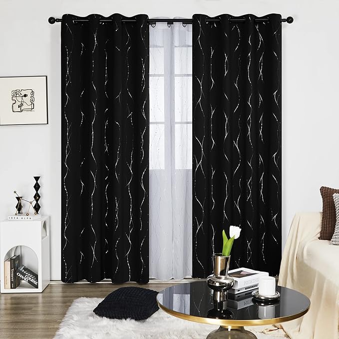 Deconovo Sliding Door Curtains 108 Inch Long, Blak Blackout Window Drapes by Deconovo