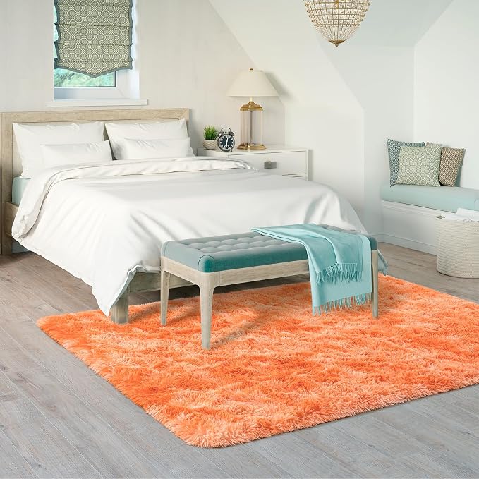 Goideal Fluffy Rug for Bedroom Living Room, 5x7 Orange Area Rugs, Faux Fur Shag - Image 3