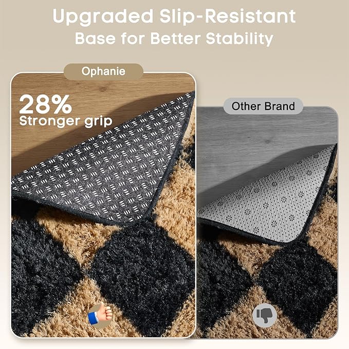 Ophanie Checkered Black & Beige Rhombus Rugs - Image 4