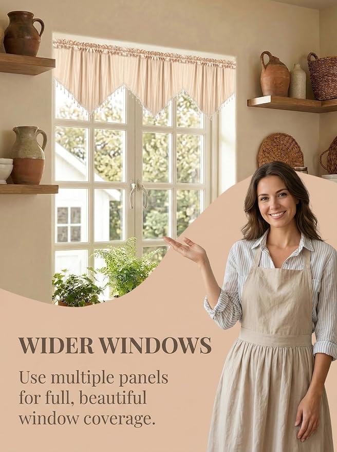 Molaxhome Swag Curtain 51 inch Length Rod Pocket Scalloped Curtain Valance - Image 8