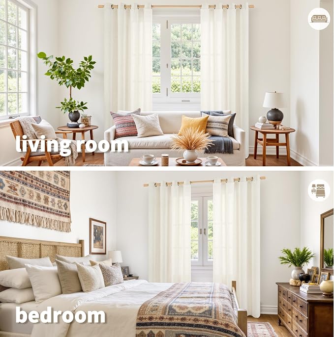 YoungsTex Ivory Linen Curtains 52X80 Inch Length 2 Panels - Image 2