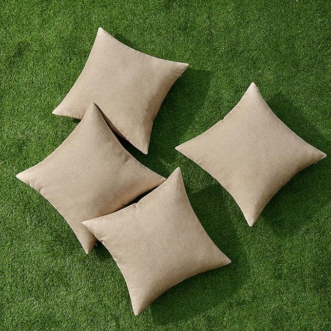MIULEE Pack of 4 Decorative Outdoor Throw Pillow Covers Linen Waterproof Pillow - Image 4